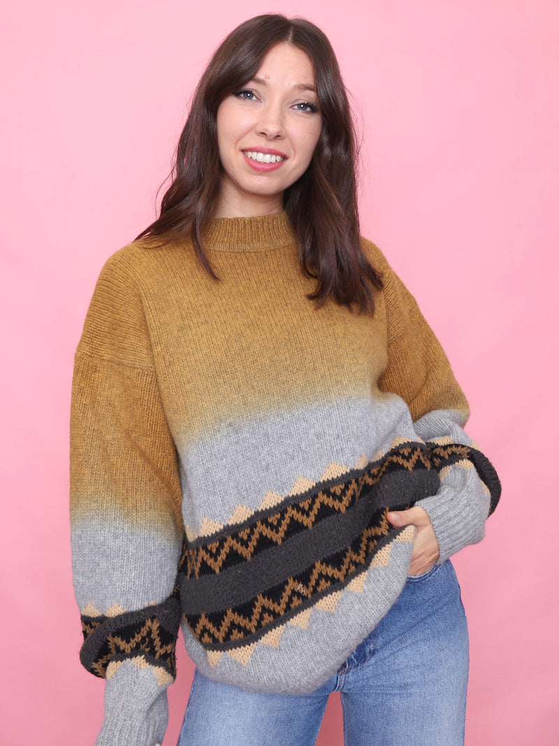 Vintage Mustard & Grey Gradient Knit Jumper