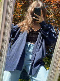 Vintage Abstract Pattern Shirt | Navy Minimal Print Long Sleeve