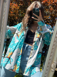 Vintage Tropical Leaf Print Shirt | Abstract Pattern Long Sleeve