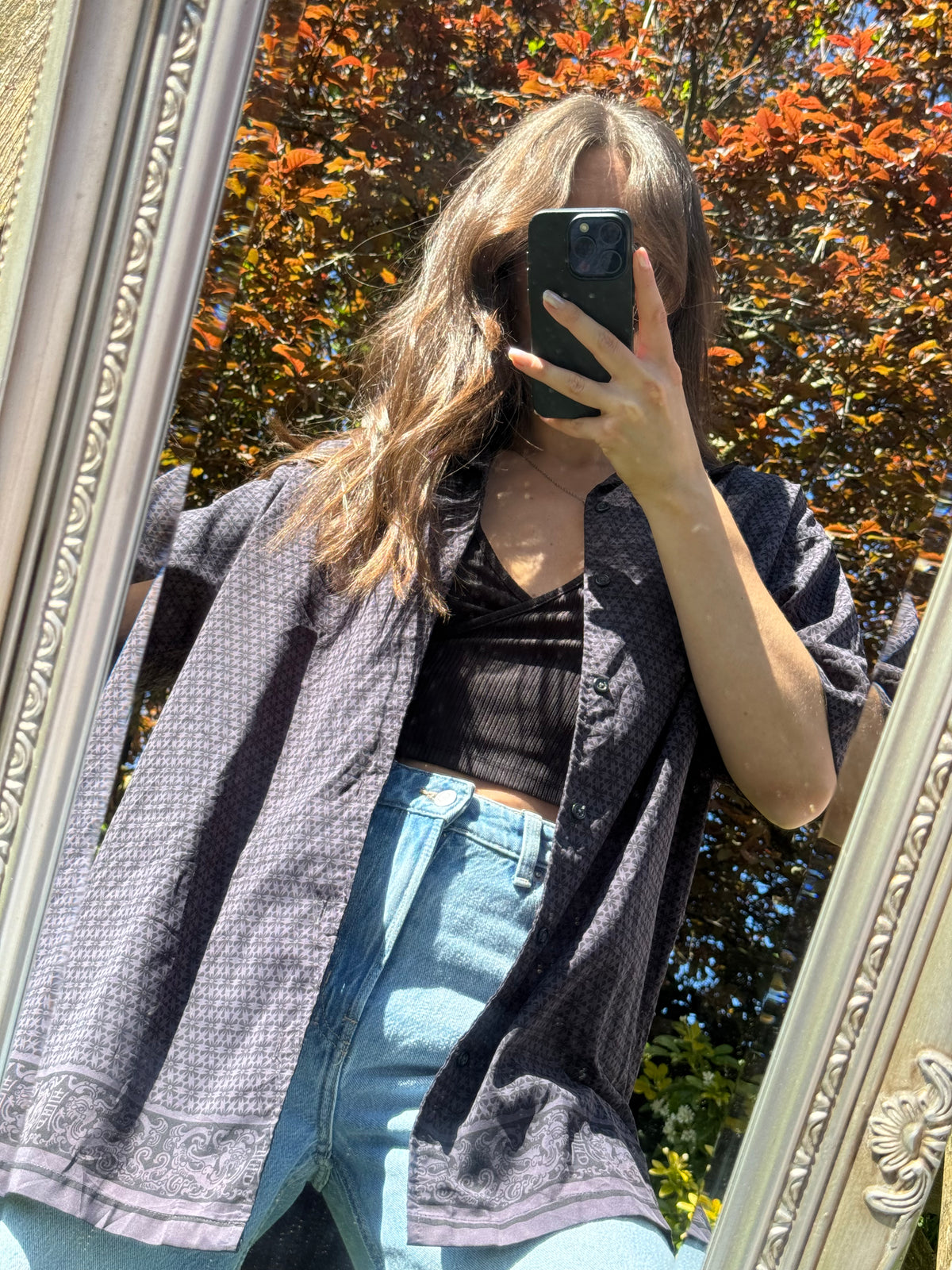 Vintage Minimal Print Shirt | Dark Charcoal Short Sleeve