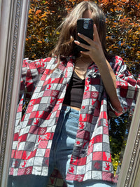 Vintage Red Geometric Print Shirt | Abstract Check Short Sleeve