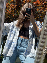 Vintage Abstract Sketch Print Shirt | Washed Blue Graphic Short Sleeve