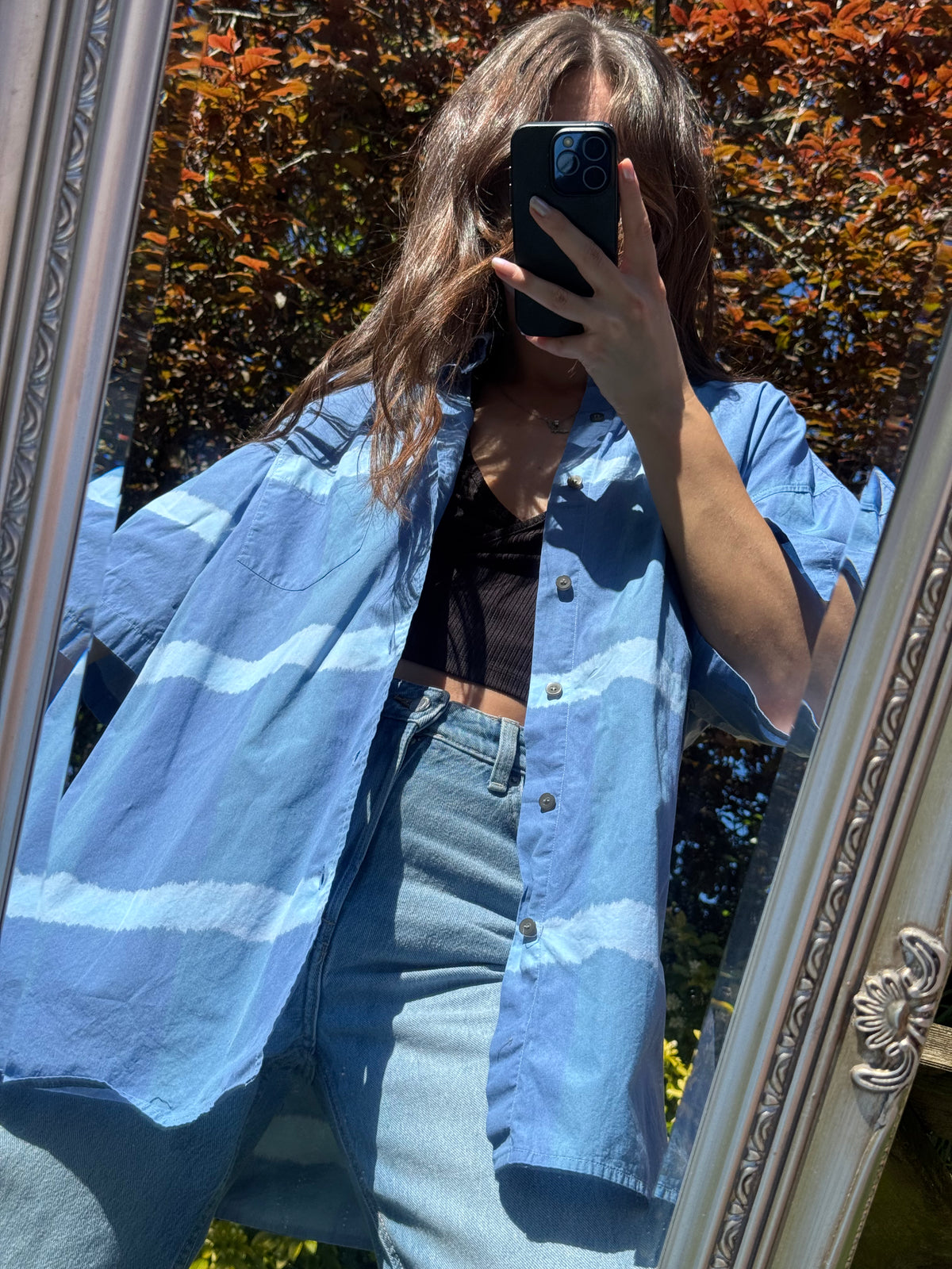 Vintage Tie Dye Print Shirt | Blue Pattern Short Sleeve