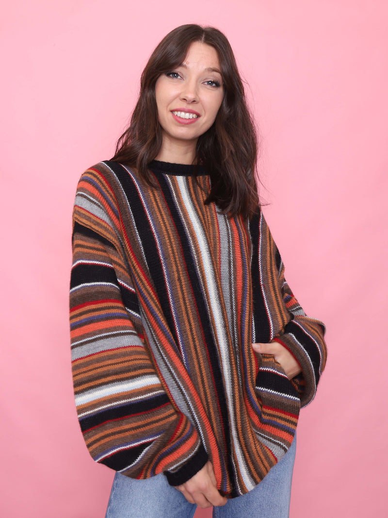 Vintage Vertical Stripe Knit Alpaca Wool Jumper