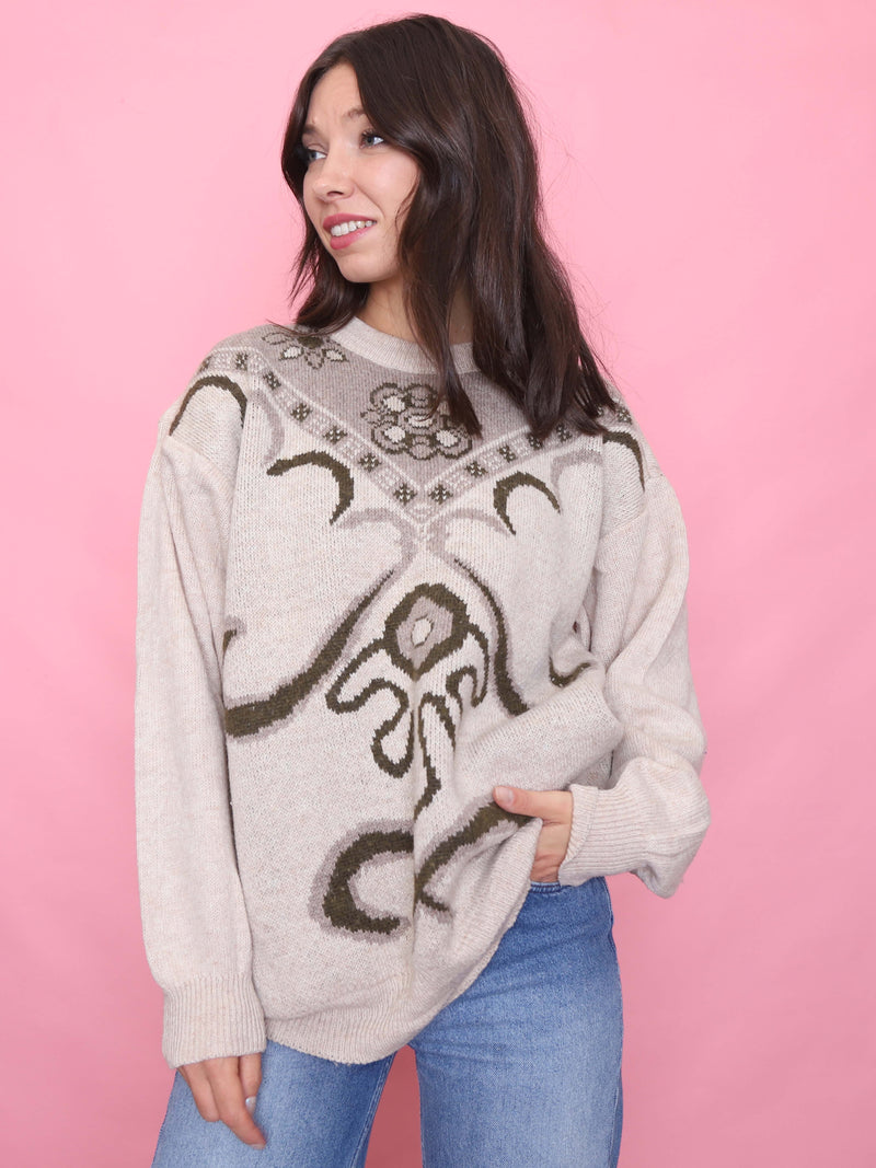 Vintage Cream Pattern Jumper