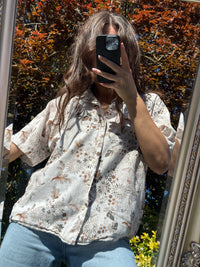 Vintage Neutral Floral Print Shirt | Beige Botanical Summer Short Sleeve