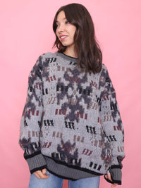 Vintage Grey Abstract Knit Jumper