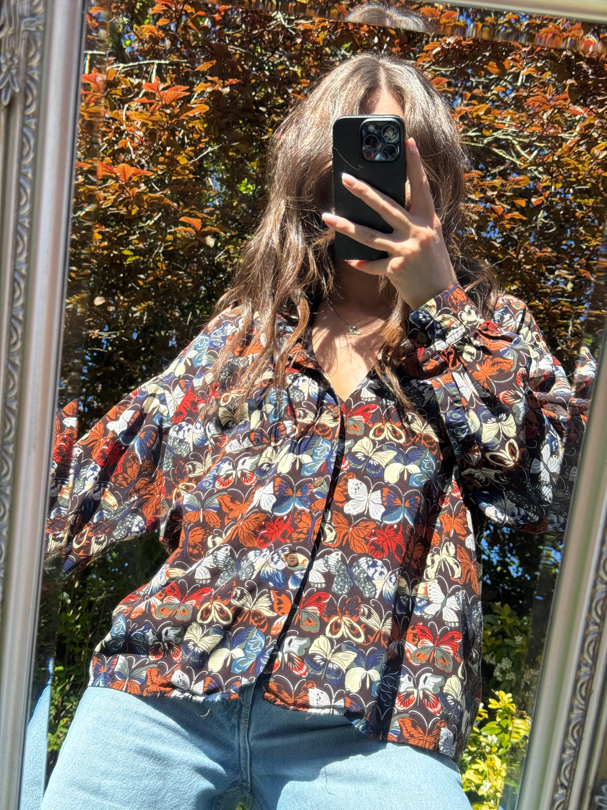 Vintage Butterfly Print Shirt | Statement Long Sleeve