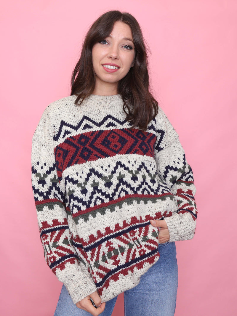 Vintage Chunky Knit Pure New Wool Pattern Jumper