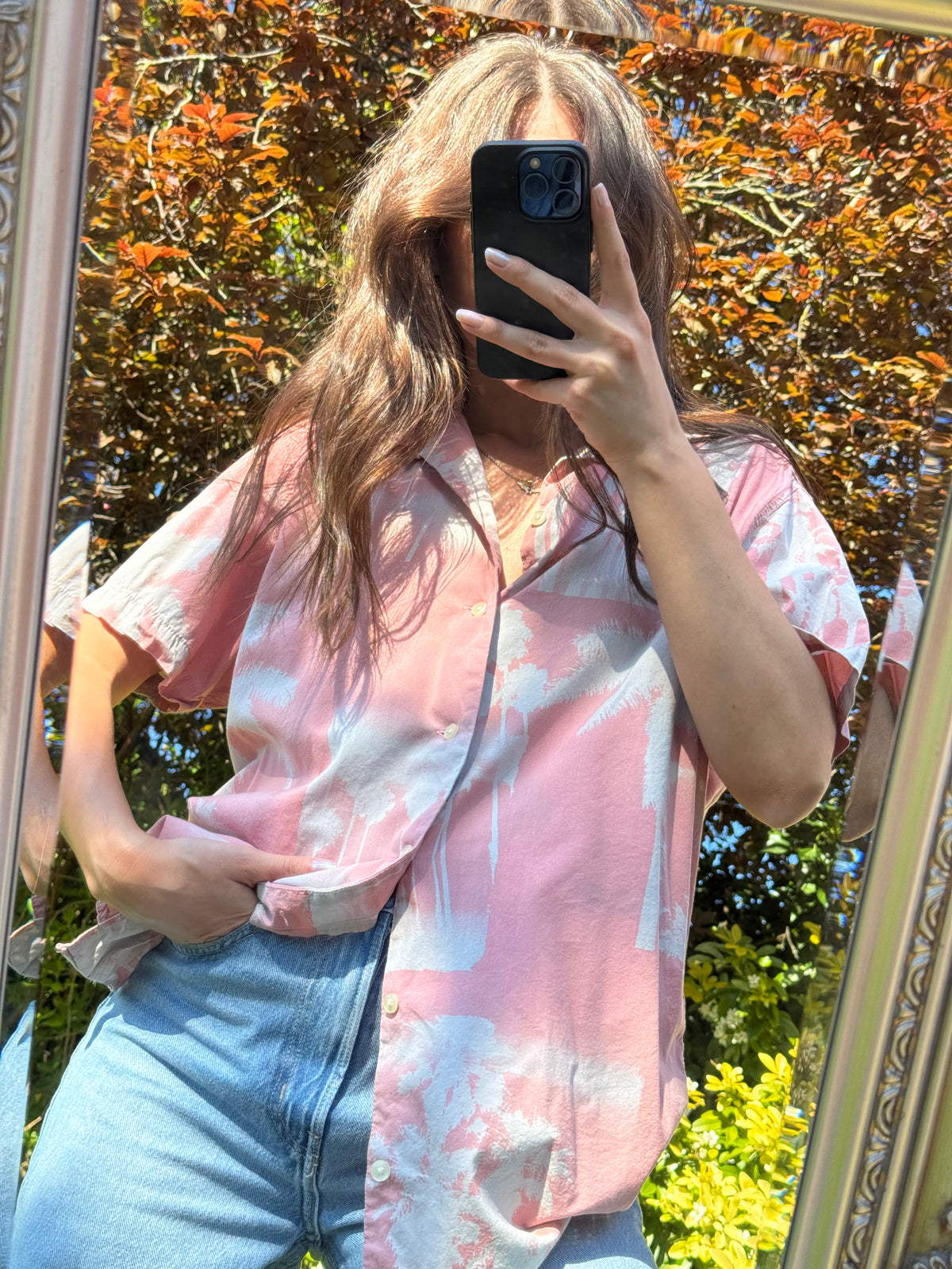 Retro Palm Tree Print Shirt | Pink Tropical Holiday Summer Shirt