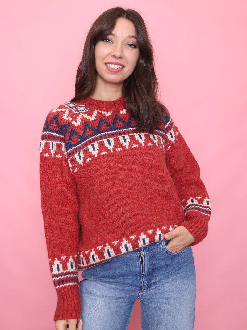 Vintage Red Nordic Chunky Knit Jumper