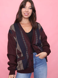 Vintage Burgund Patterned Knit Cardigan Jacket