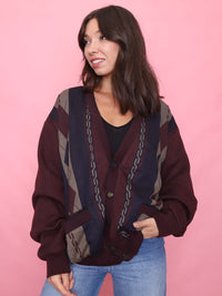 Vintage Burgund Patterned Knit Cardigan Jacket