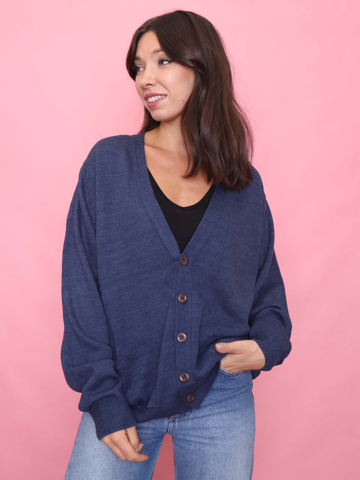 Vintage Navy Blue Knit Cardigan