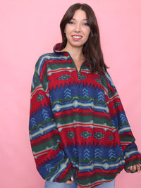 Vintage Aztec Style Patterned 1/4 Zip Fleece