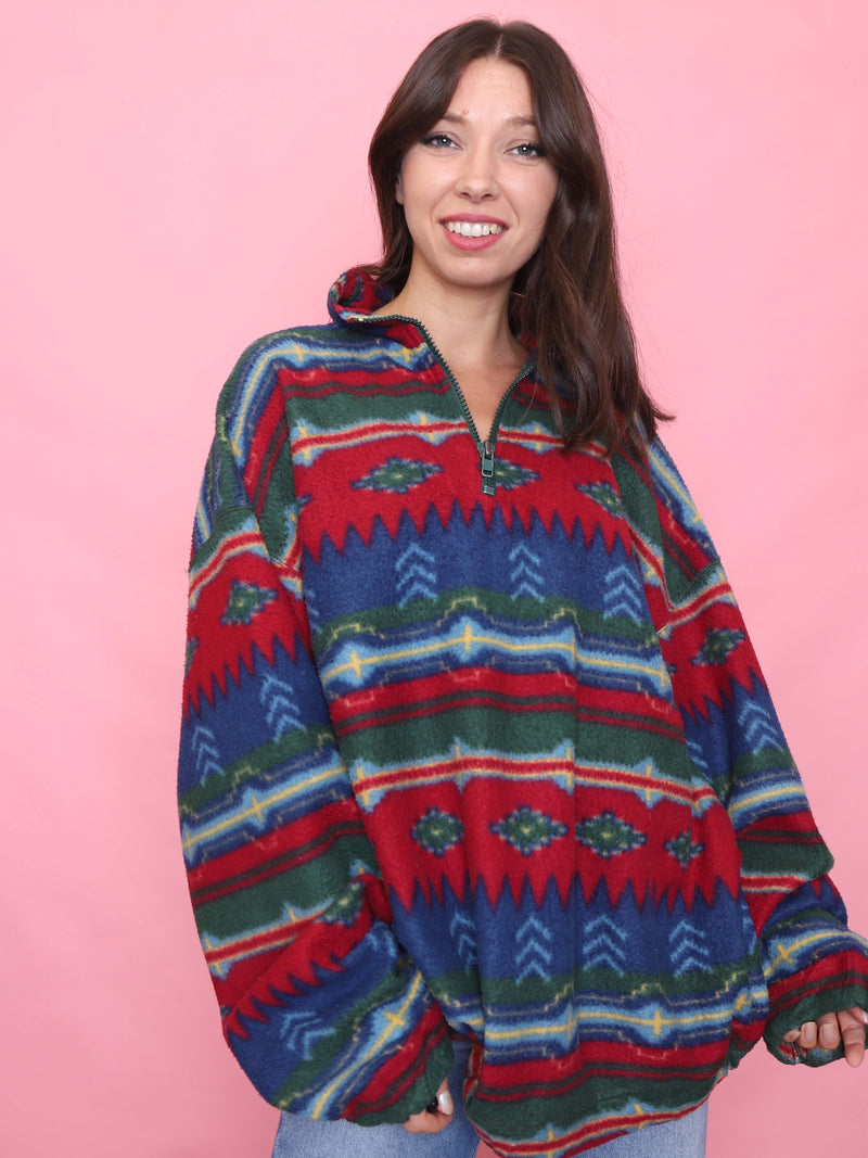 Vintage Aztec Style Patterned 1/4 Zip Fleece