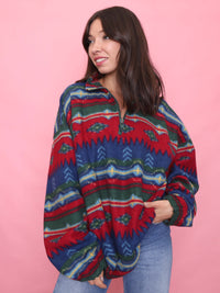 Vintage Aztec Style Patterned 1/4 Zip Fleece