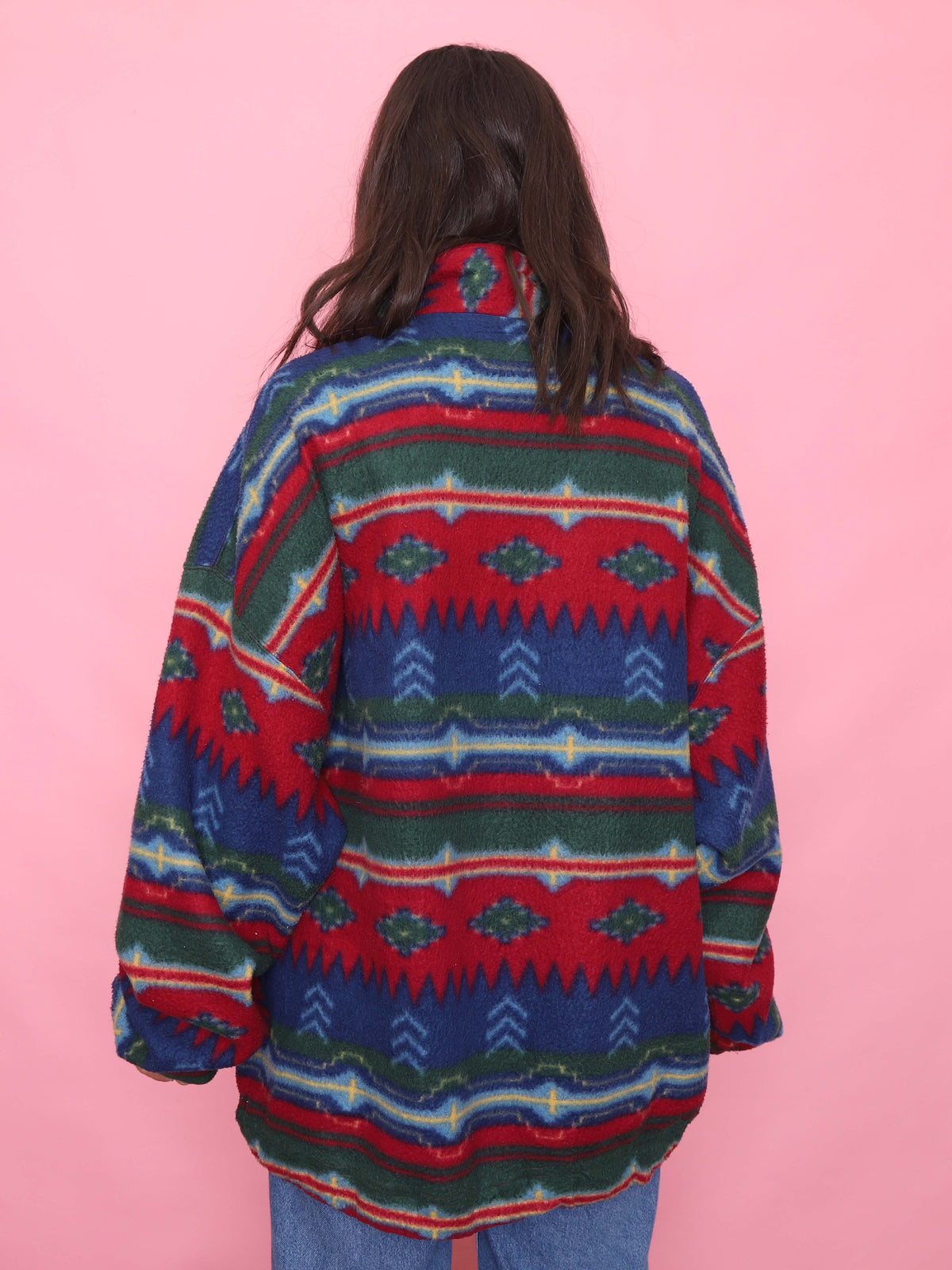 Vintage Aztec Style Patterned 1/4 Zip Fleece