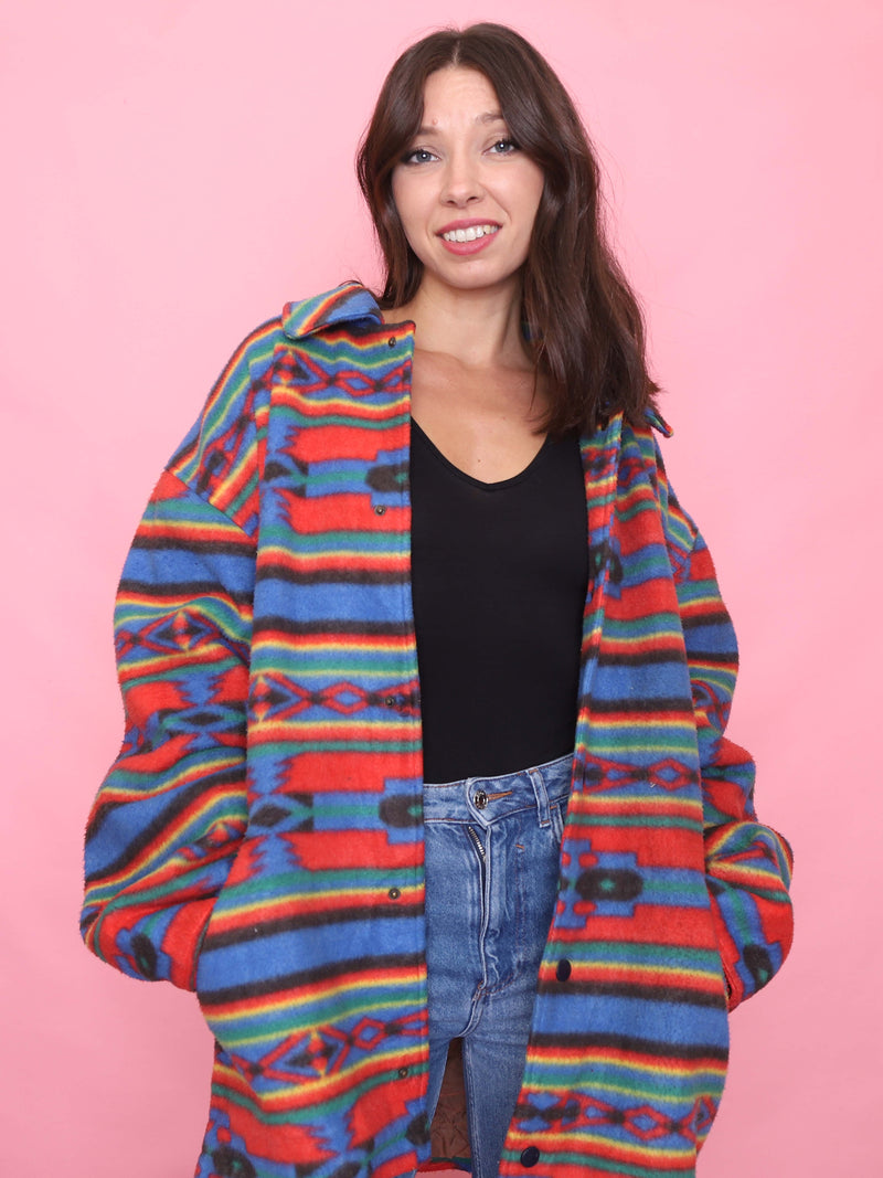 Vintage Multi Colour Aztec Print Fleece Jacket