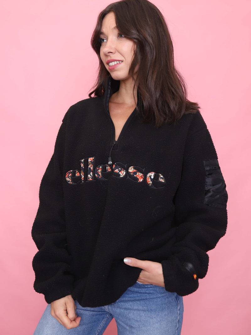 Ellesse 1/4 Zip Black Teddy Fleece