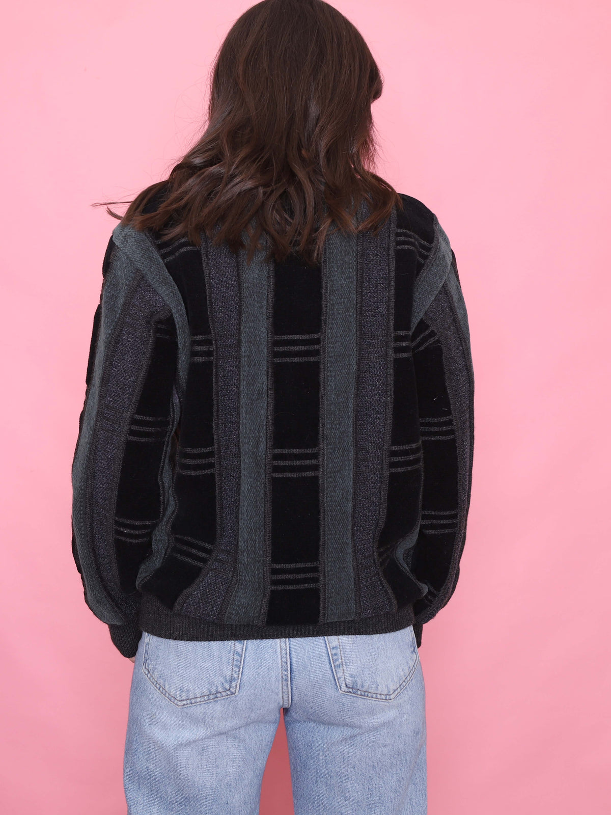 Vintage Black & Charcoal Striped Knit Jumper