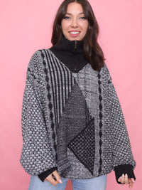 Vintage Monochrome 1/4 Zip Chunky Knit Jumper