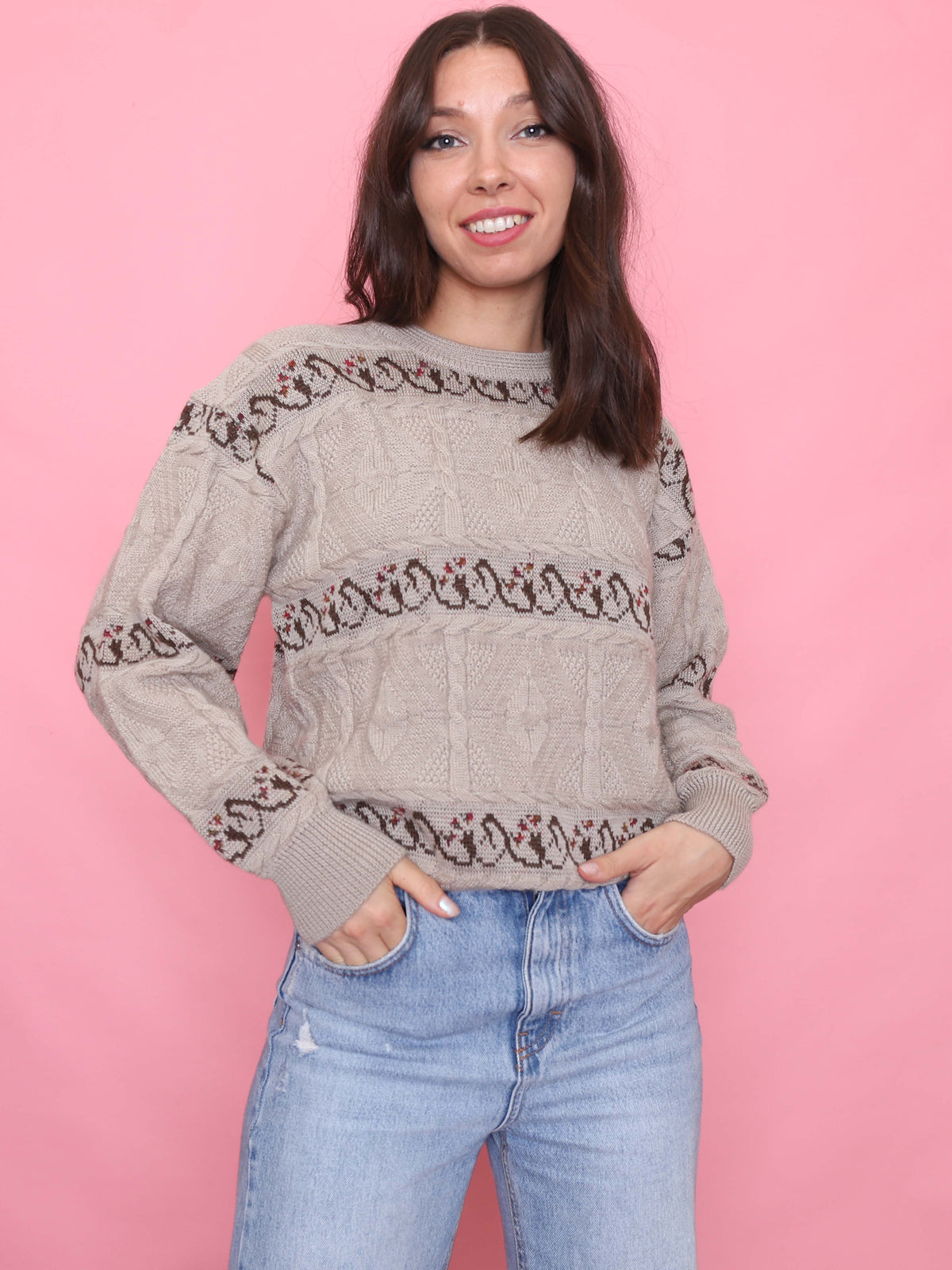 Vintage Cable Knit Jumper Beige