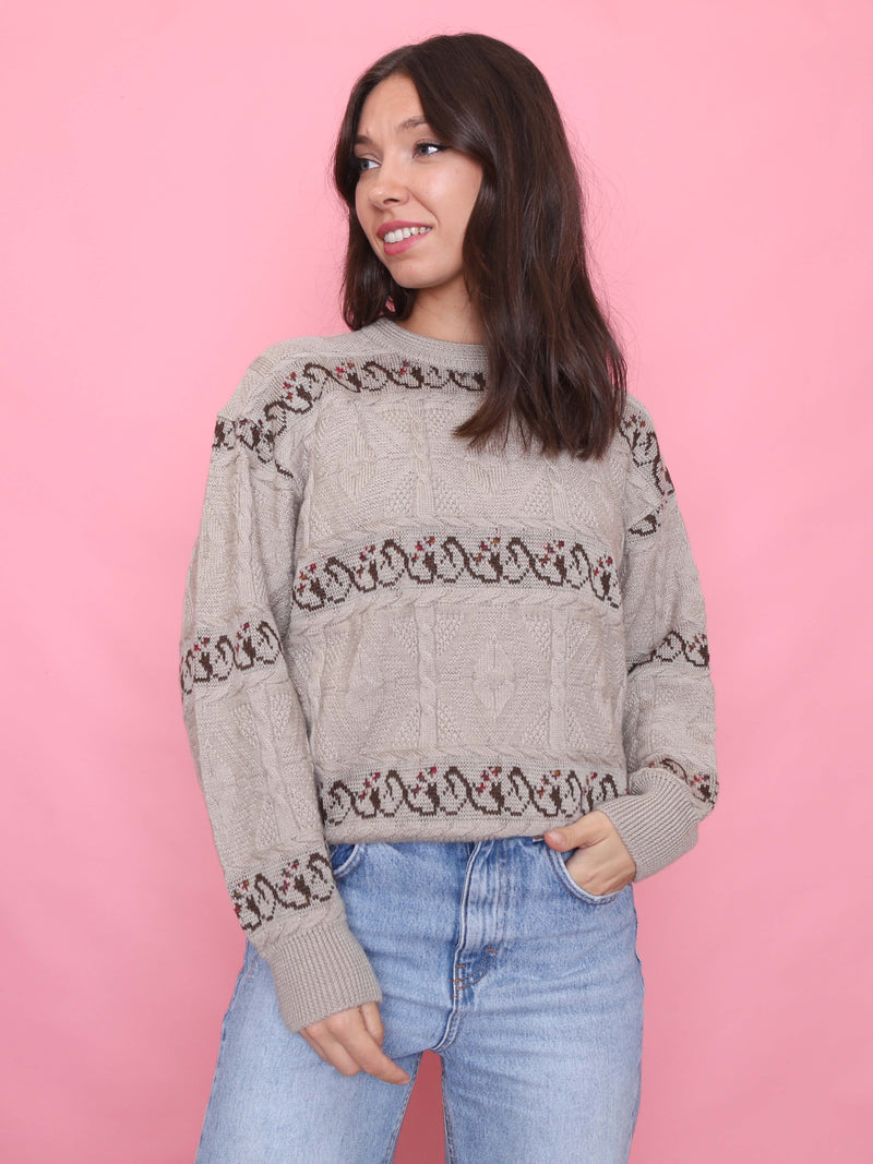 Vintage Cable Knit Jumper Beige