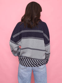 Vintage Navy & Grey Diamond Pattern 1/4 Button Knitted Jumper