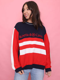 Vintage Red, White & Navy Striped Knit Jumper