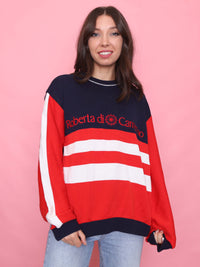 Vintage Red, White & Navy Striped Knit Jumper