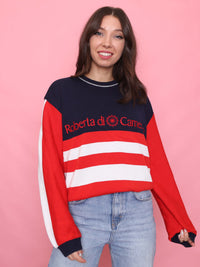 Vintage Red, White & Navy Striped Knit Jumper