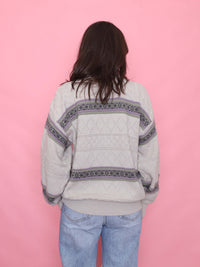 Vintage Diamond Knit Jumper Beige with Purple & Green Stripes