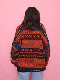 Vintage Colourful Patterned Chunky Knit Wool Cardigan