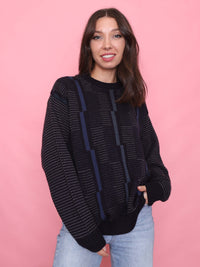 Vintage 90s Navy Blue Geometric Knit Jumper