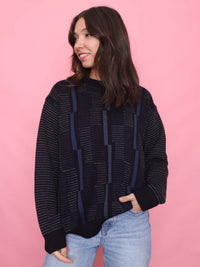 Vintage 90s Navy Blue Geometric Knit Jumper