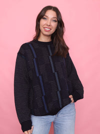 Vintage 90s Navy Blue Geometric Knit Jumper