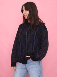 Vintage 90s Navy Blue Geometric Knit Jumper