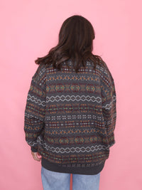 Vintage Grey Fair Isle Knit Wool Jumper with Shawl Collar