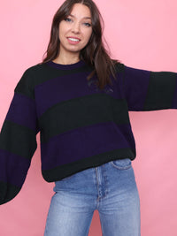 Vintage Purple & Green Striped Knit Jumper
