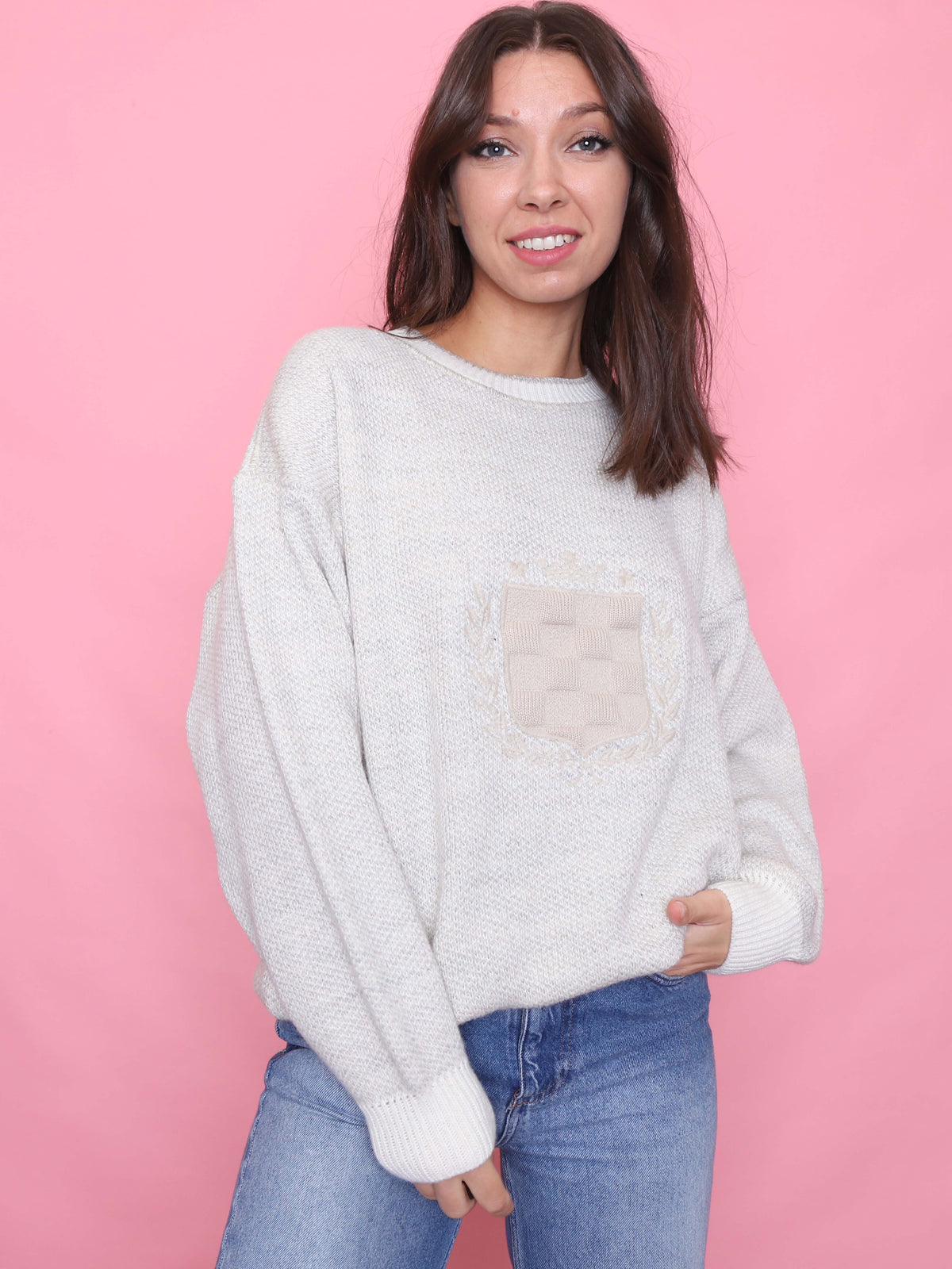 Vintage Cream Textured Knit Jumper