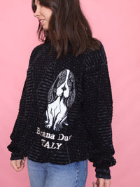 Vintage Dog Embroidered Knit Jumper Black & Grey