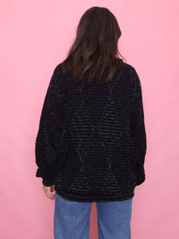 Vintage Dog Embroidered Knit Jumper Black & Grey