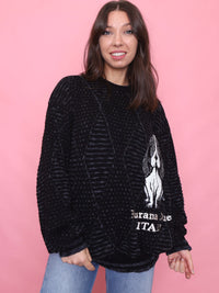 Vintage Dog Embroidered Knit Jumper Black & Grey