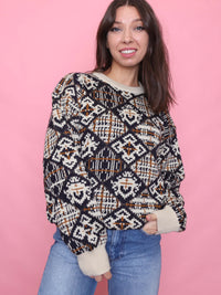 Vintage Geometric Pattern Jumper in Cream & Brown