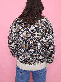 Vintage Geometric Pattern Jumper in Cream & Brown