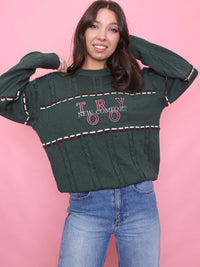 Vintage Embroidered Knit Jumper Wool Green