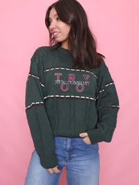 Vintage Embroidered Knit Jumper Wool Green