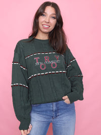 Vintage Embroidered Knit Jumper Wool Green