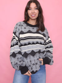 Vintage Monochrome Pattern Knit Jumper